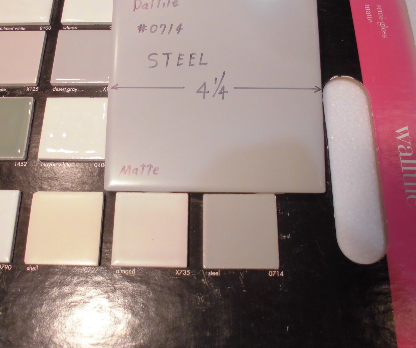 1 pc. Steel #0714: 4-1/4″ Matte Gray Ceramic Tile by Daltile, New