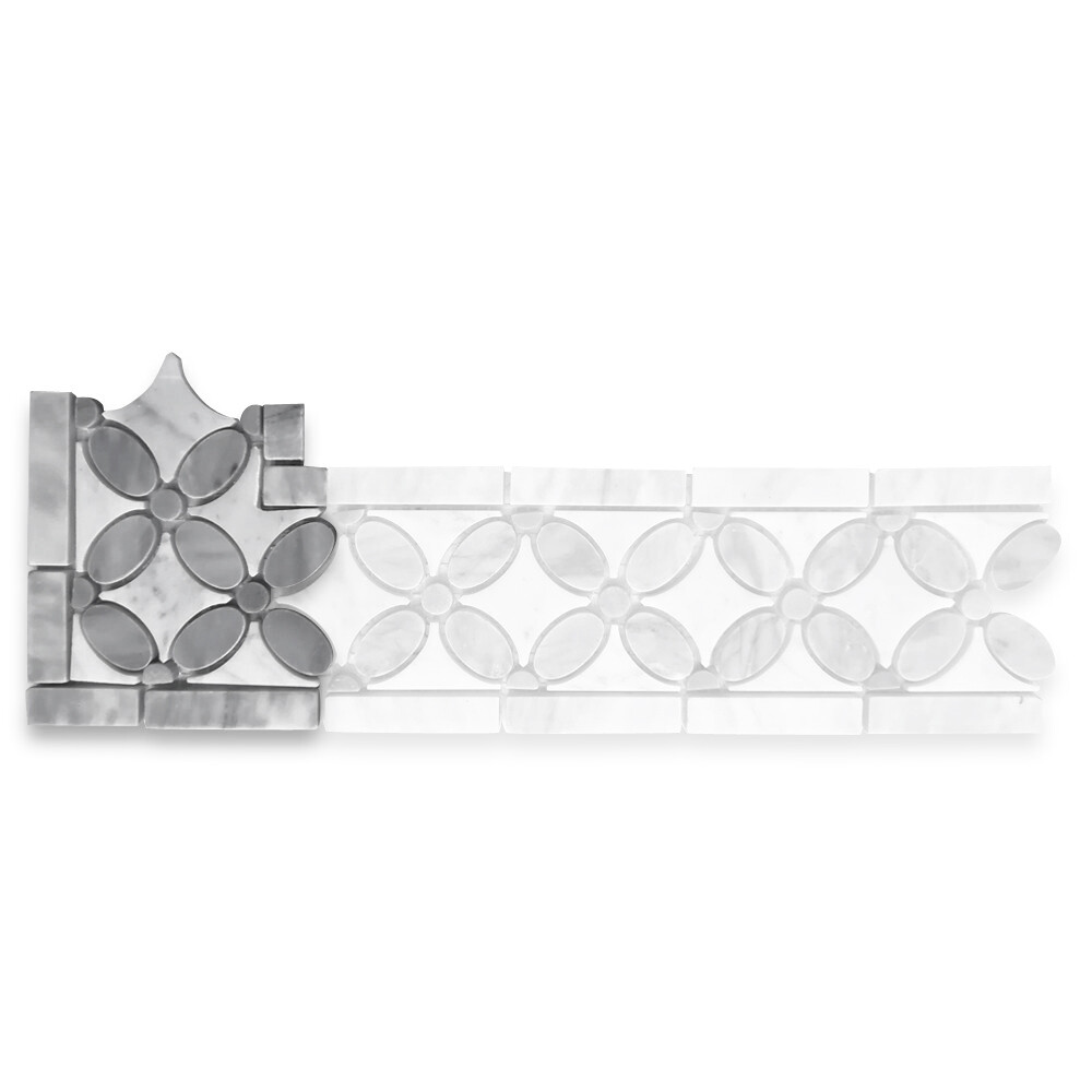 C9C7CXP Flower Mosaic Accent Tile Carrara White Carrera Marble Gray Polished