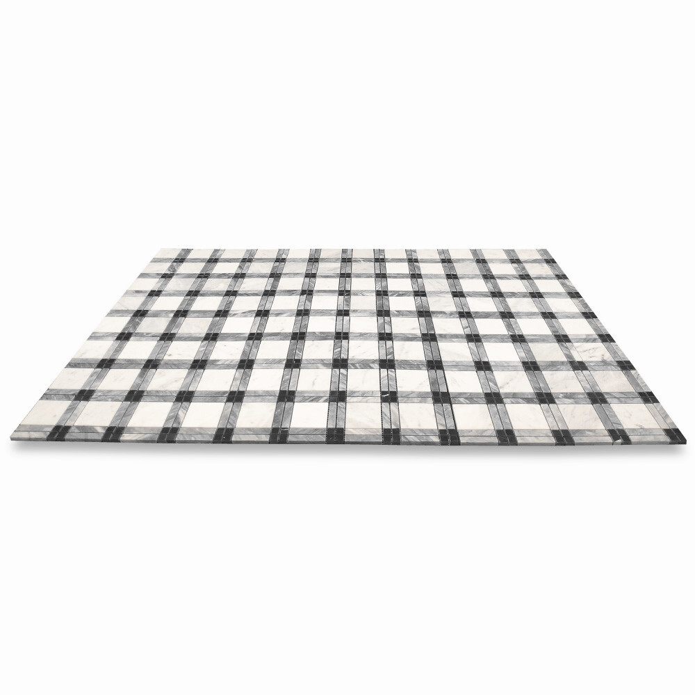 C261XP Carrara White Gray Black Marble Plaid Tartan Gingham Tile Polished