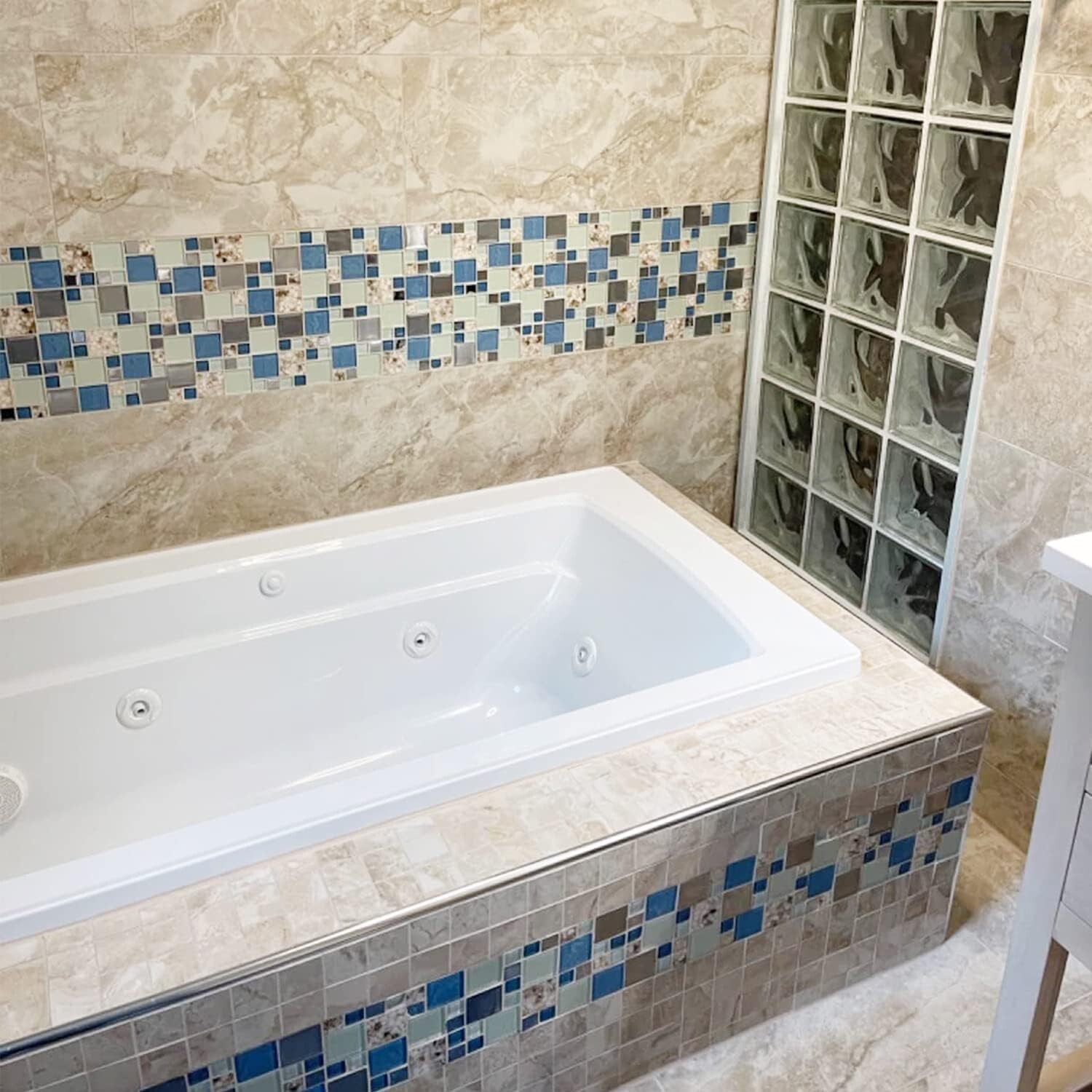 Blue Sea Glass Tile Backsplash Beach Style Mosaic Tiles Real Seashell Inside …