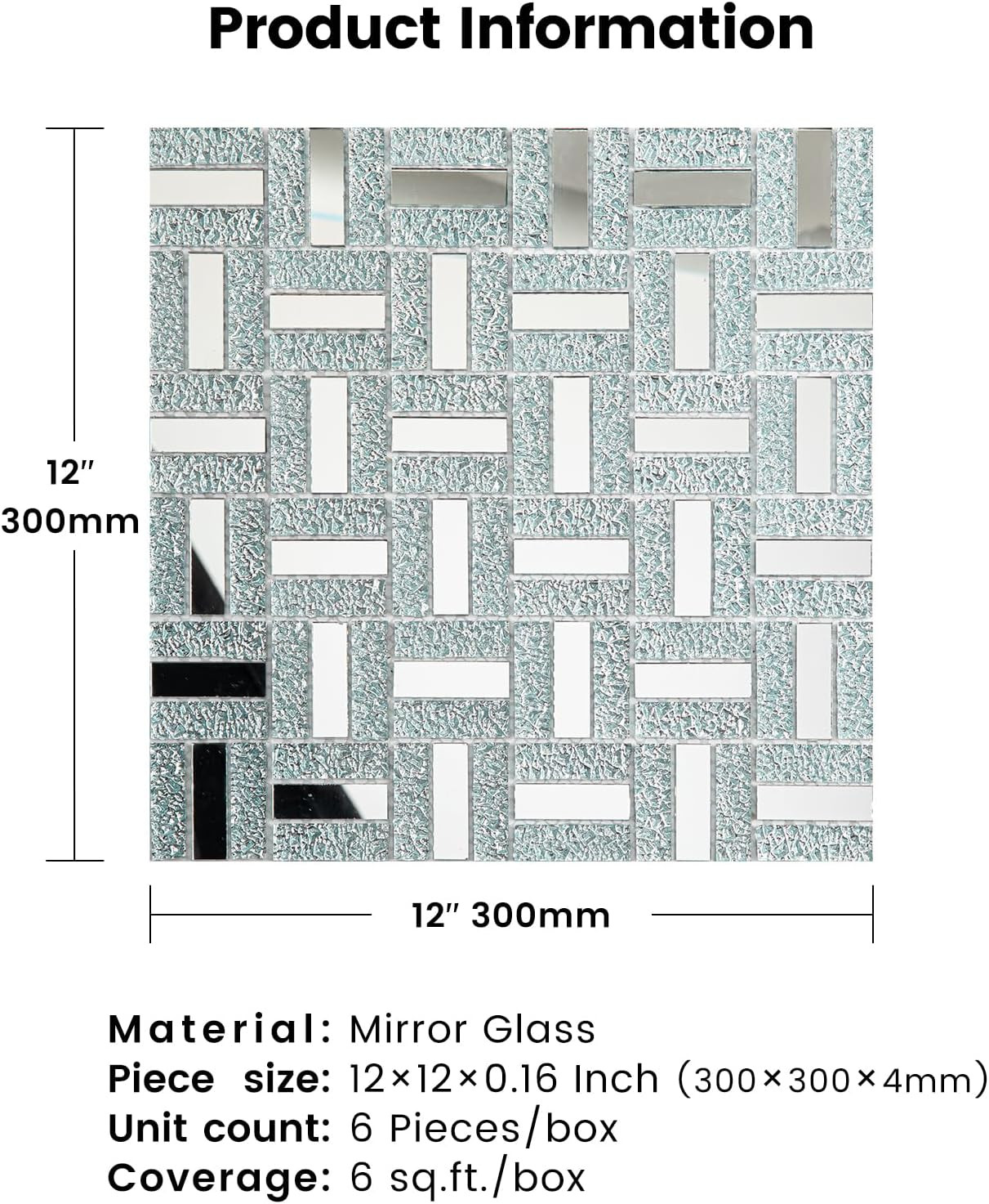 Silver Crystal Diamond Mirror Mosaic Tiles for Kitchen & Bathroom (6 Sheets)