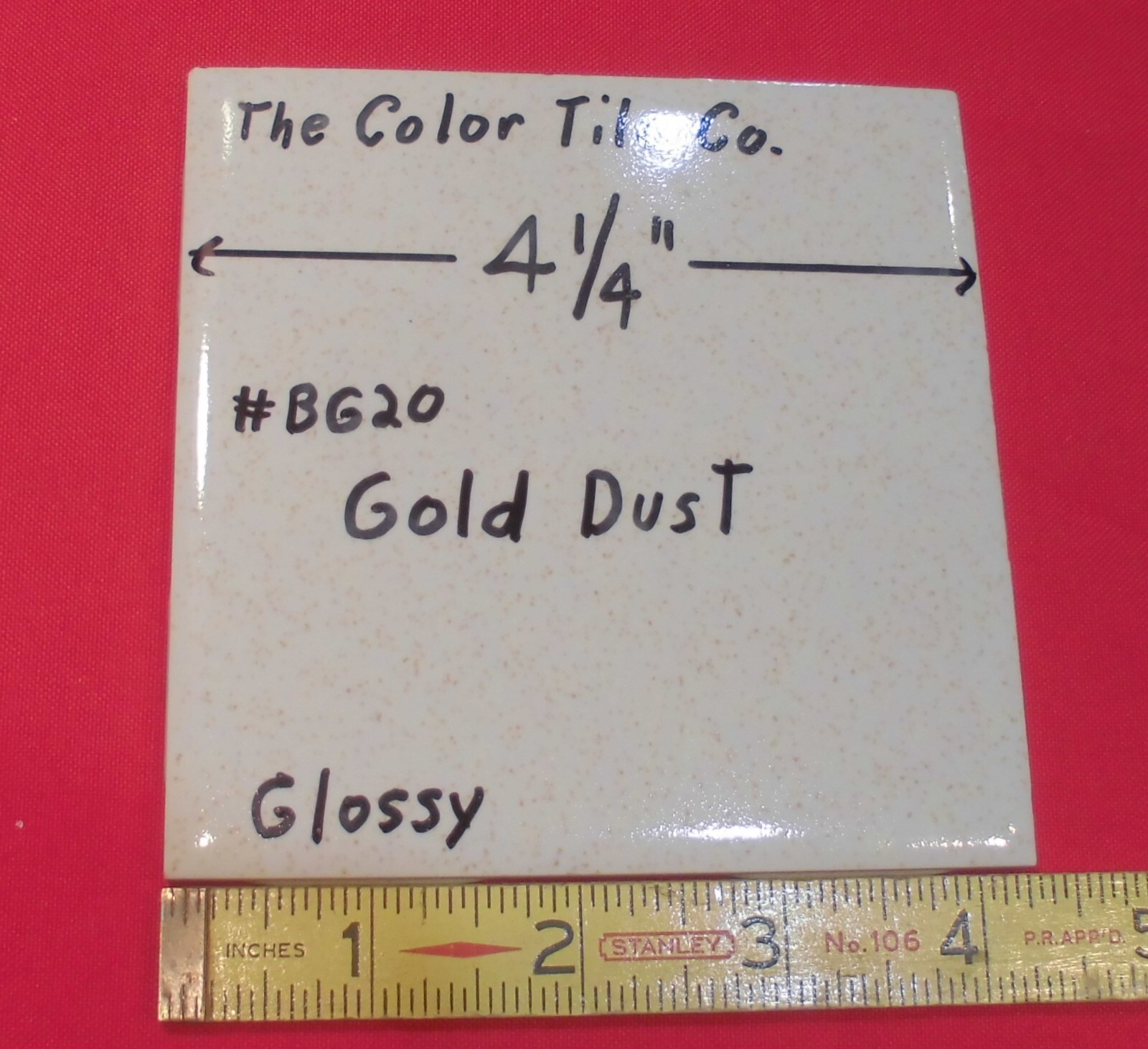 1 pc. Gold Dust: by Color Tile Co. 4-1/4″ Glossy Ceramic Tile: Made 1970’s-90’s