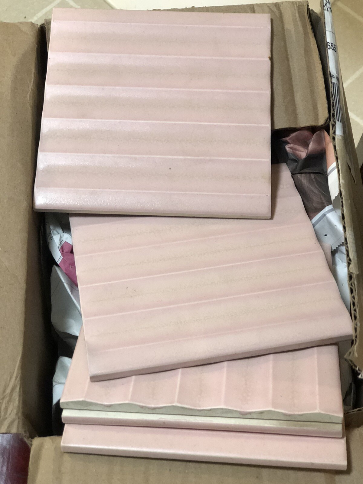 Original 1950’s Mid Century Pomona 6”x6” Bevel Tiles – Shell Pink (10 Total)