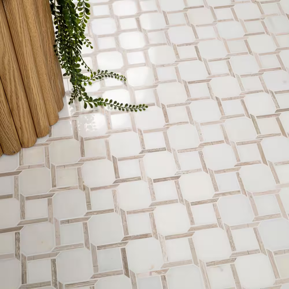 Marbella Lynx 12 In. X 12 In. Polished Marble Mesh-Mounted Mosaic Floor and Wall