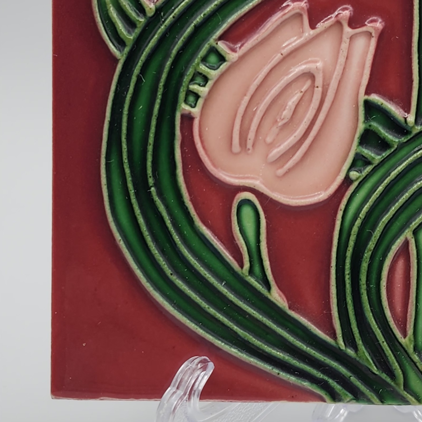 Art Nouveau Style Tube-Lined Embossed Tulip? Flowers Tile LAST ONE