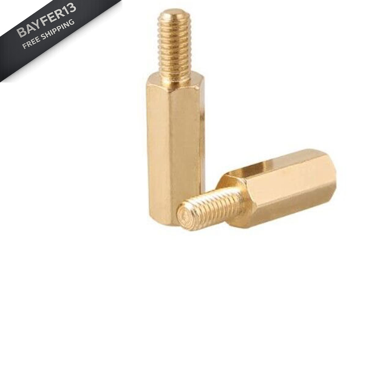 Male to Female Thread Spacer Screws Brass Hex Standoff M3 x 10mm + 6mm, Gold