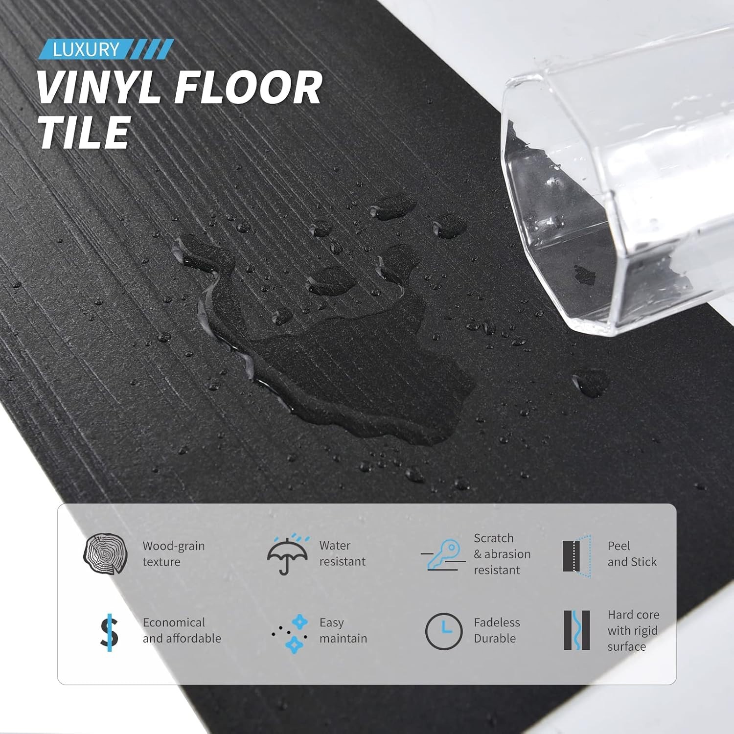 Black Vinyl Plank Flooring 36-Pack Waterproof