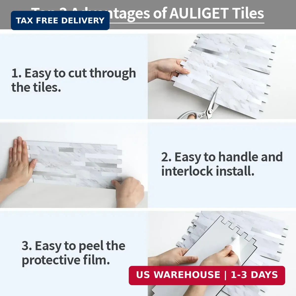 AULIGET 20 Sheets Faux Stone Peel and Stick Backsplash, White Marble Look PVC Wa