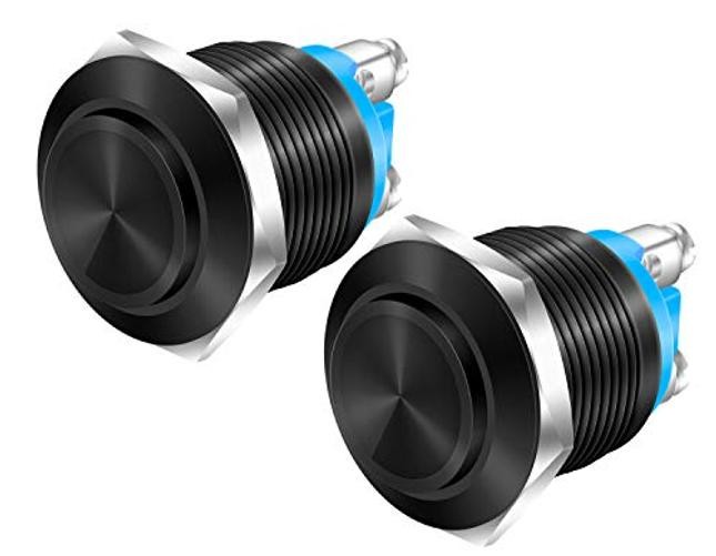 12V Momentary Horn Push Button Switch Black Metal Waterproof Round 19mm