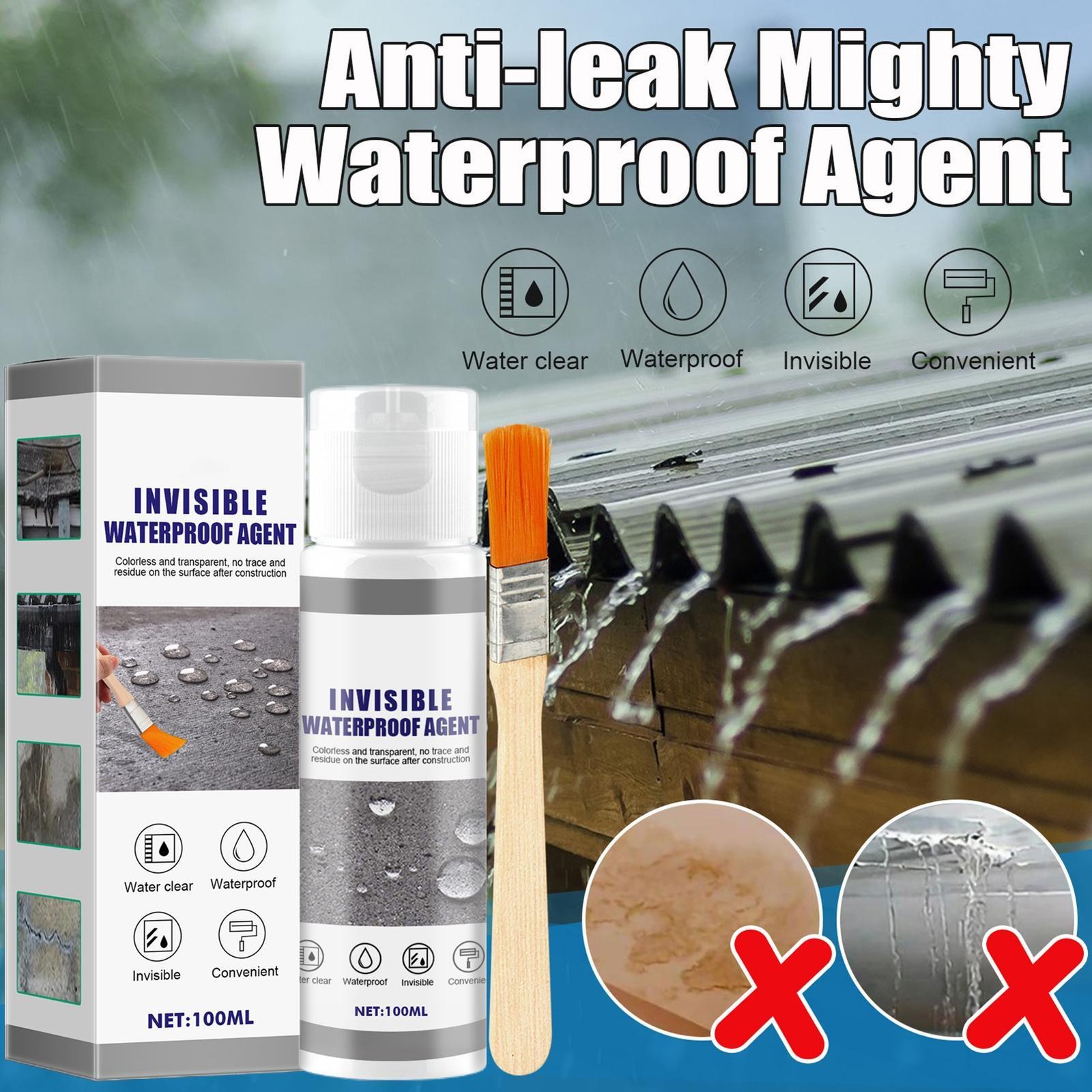 Invisible Waterproof Sealant Agent, Transparent Waterproof Coating Agent 100ml