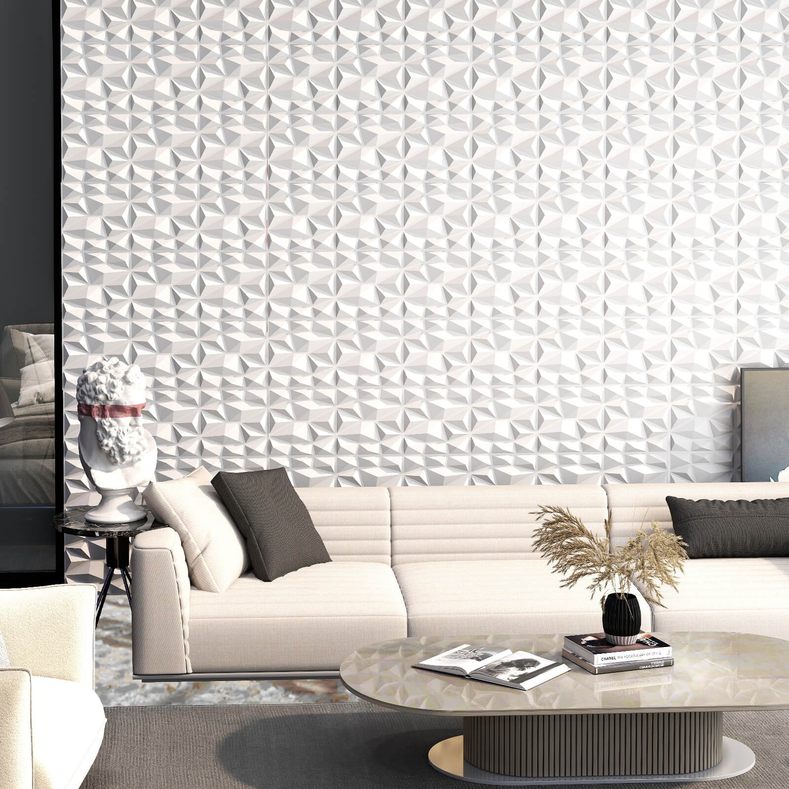 50 Pack 3D Wall Panels, PVC Diamond Textured Wall Tiles for DIY Painting