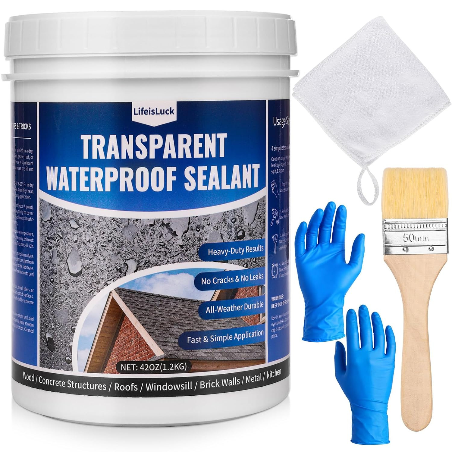 42 OZ Transparent Waterproof Coating with Brush and Gloves Invisible Waterproof