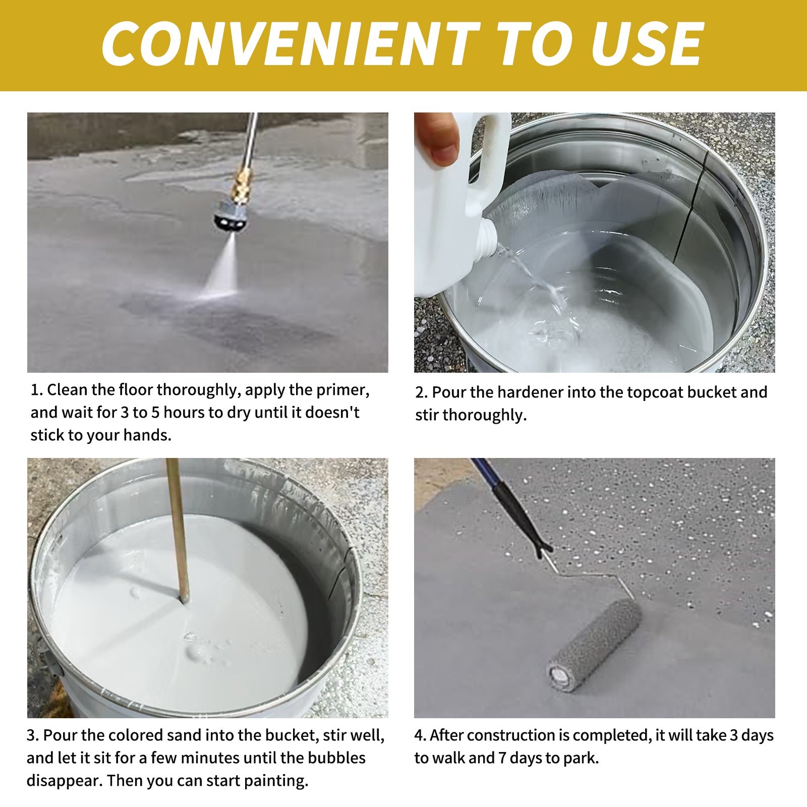 Epoxy Colored Sand Floor Paint 2.82Gal Self-Leveling Non-Slip Waterproof