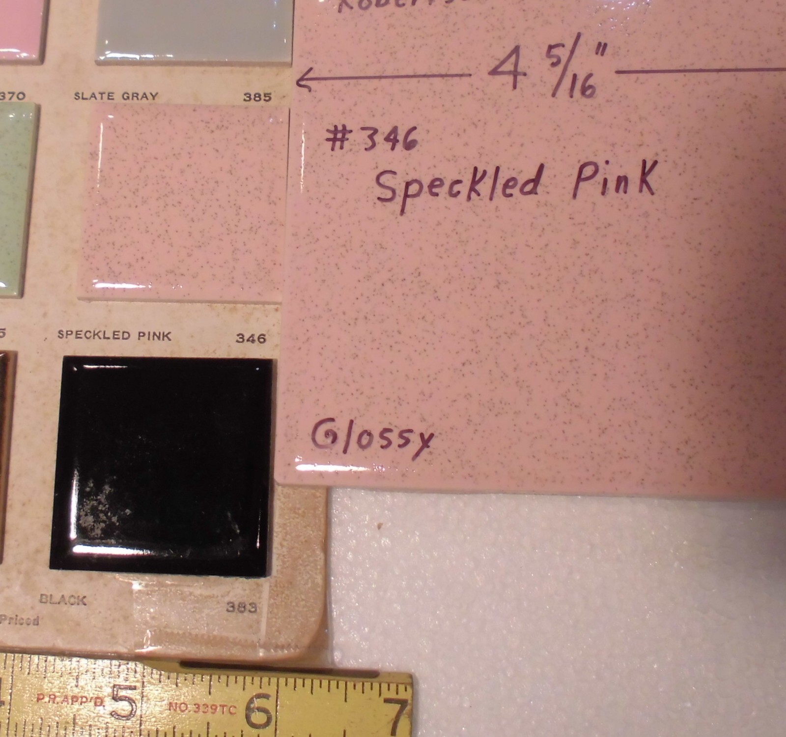 1 pc. Speckled Pink: 4-5/16″ Ceramic Tile by Robertson, pink + tiny specks, NEW