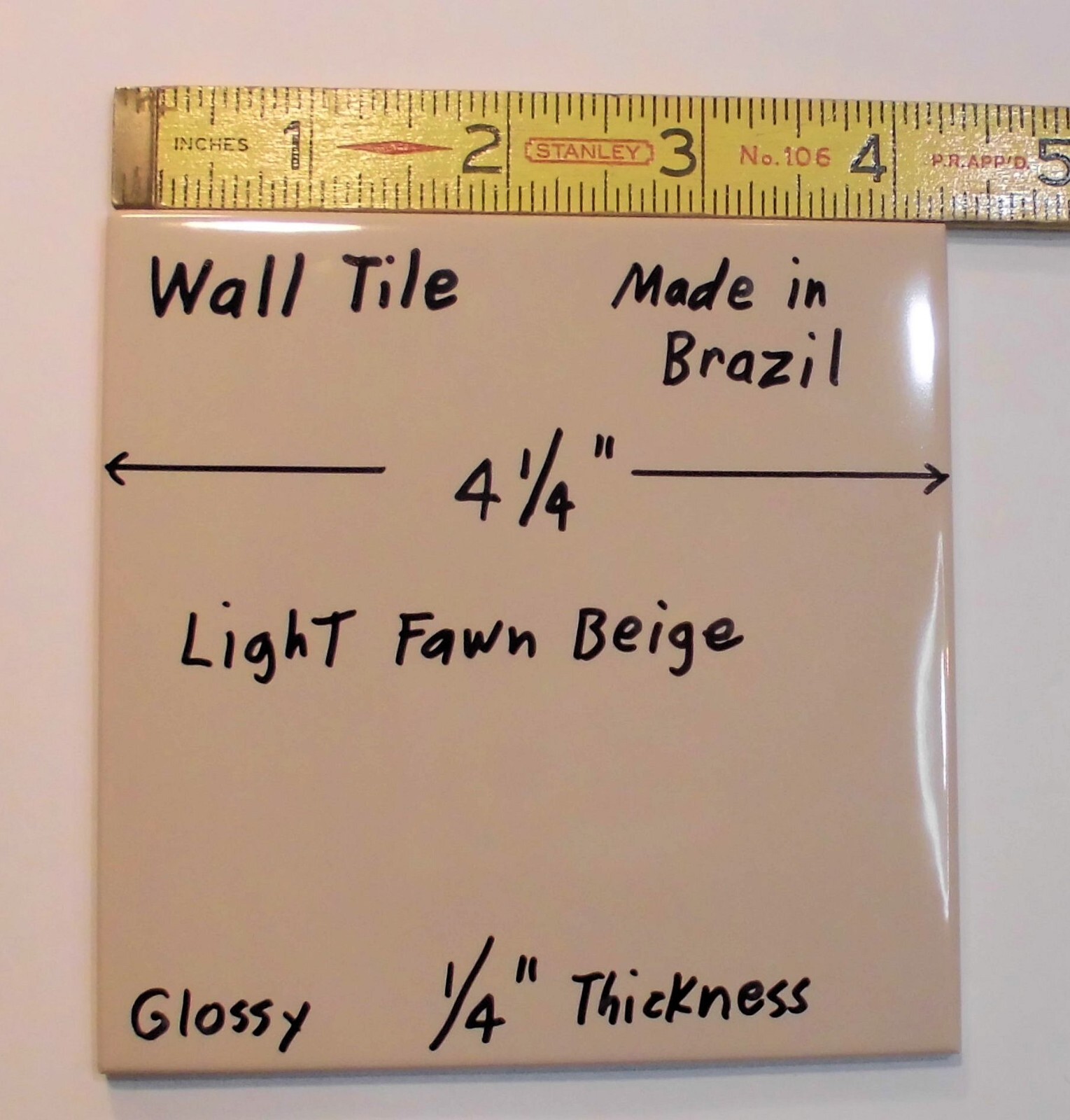 1 pc. Light Fawn Beige: Glossy Ceramic Tile 4-1/4″ X 3/16″ thickness, New Stock