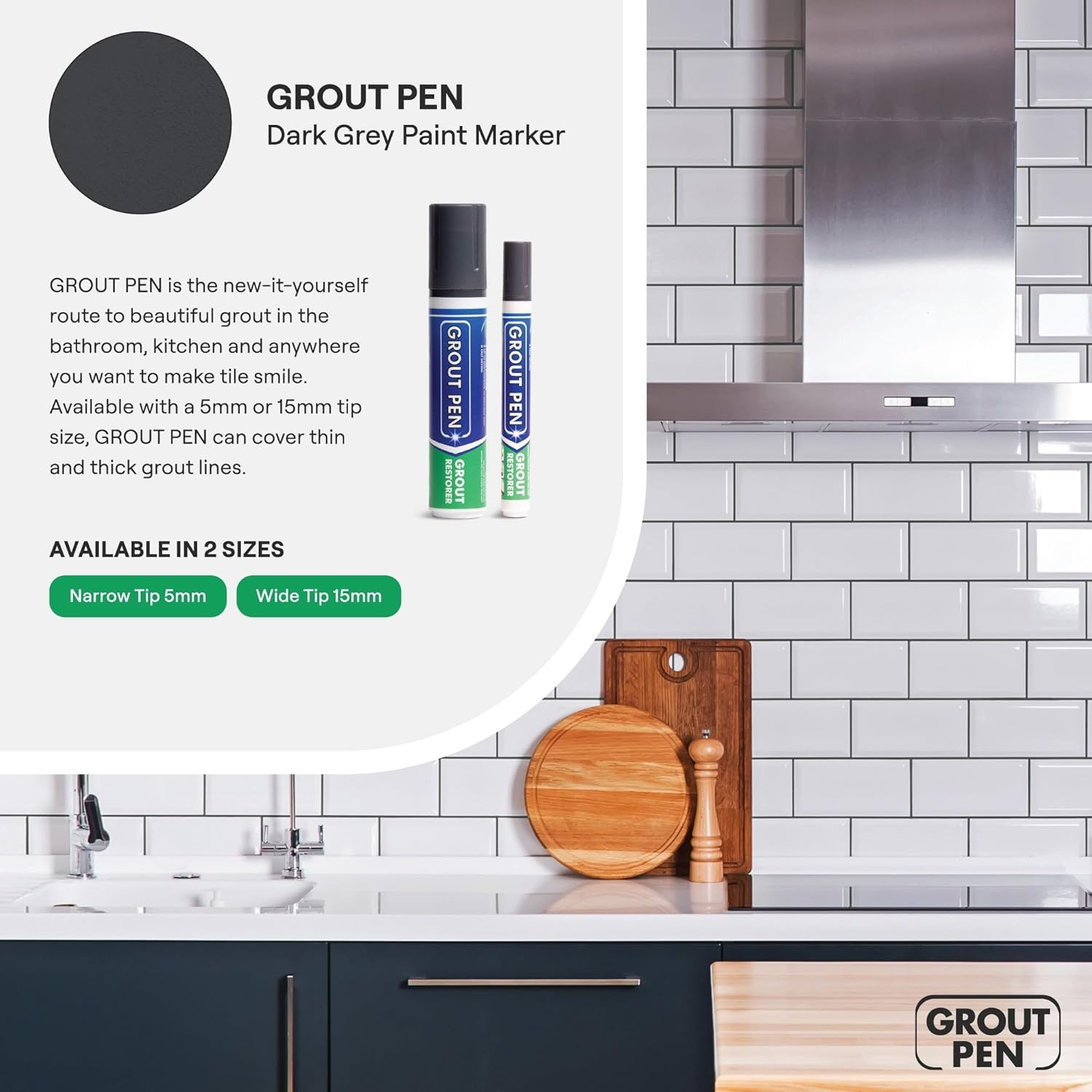 Grout Pen Dark Grey Tile Grout Paint Marker Restorer – Wide 15mm Tip (20ml) | Wa
