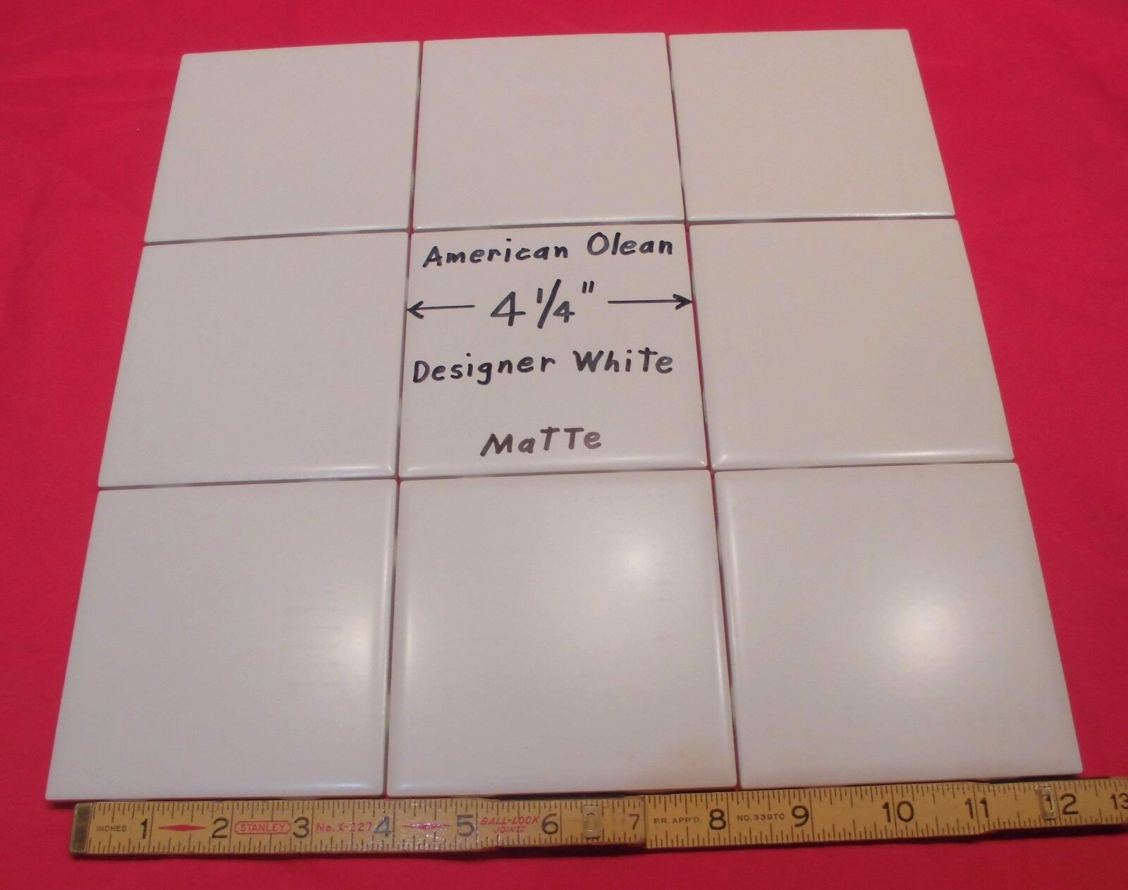 9 pieces: Ceramic Tiles *Matte Designer White* #61 by American Olean 4-1/4″ NEW