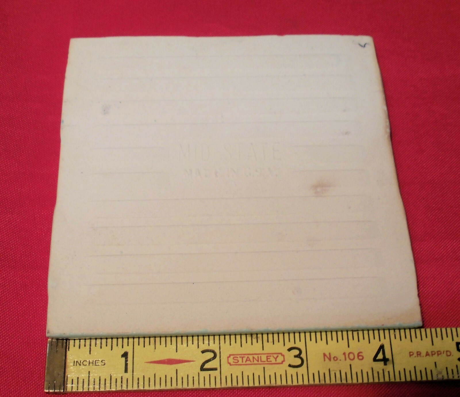 1 pc. Fern Green; Matte Bullnose Ceramic Tile 4-3/8″ by Mid-State Co. NOS