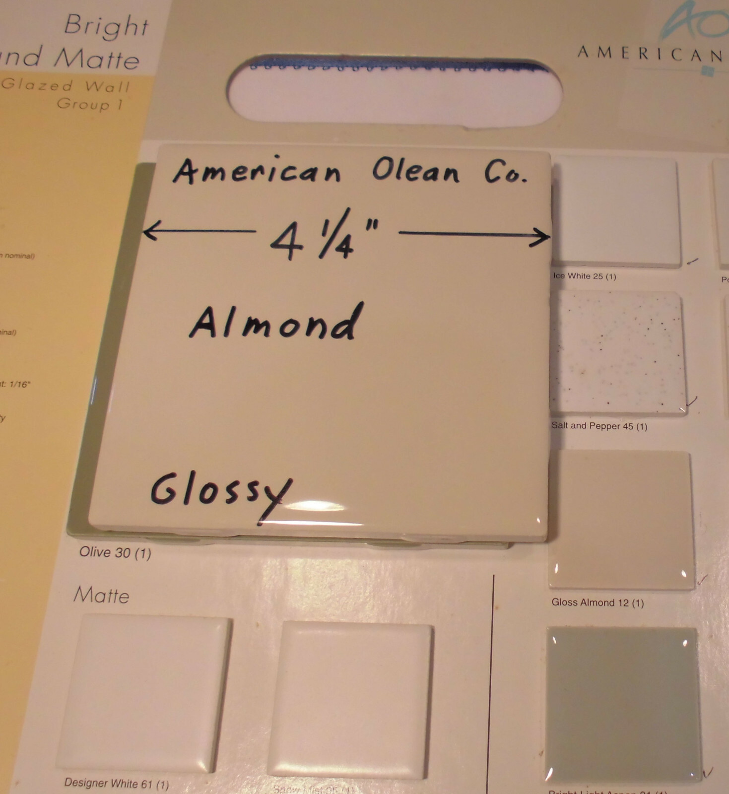 9 pcs. Glossy *Almond* 4-1/4″ Ceramic Tiles by American Olean Co. New Stock