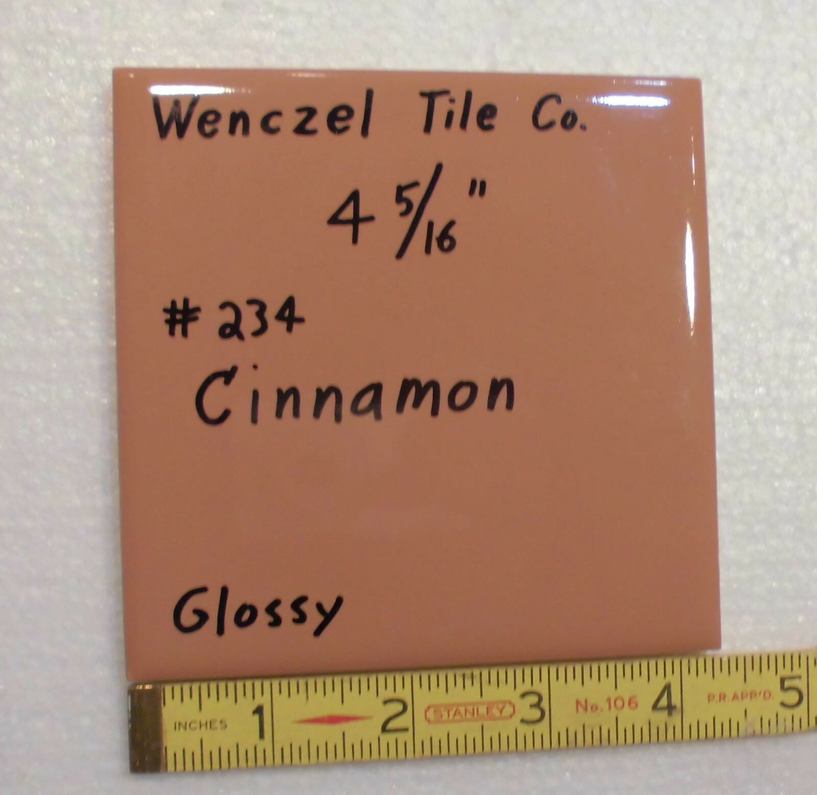 1 pc. Cinnamon – Light Brown: Glossy Ceramic Tile: Wenczel Co. 4-5/16″ NEW