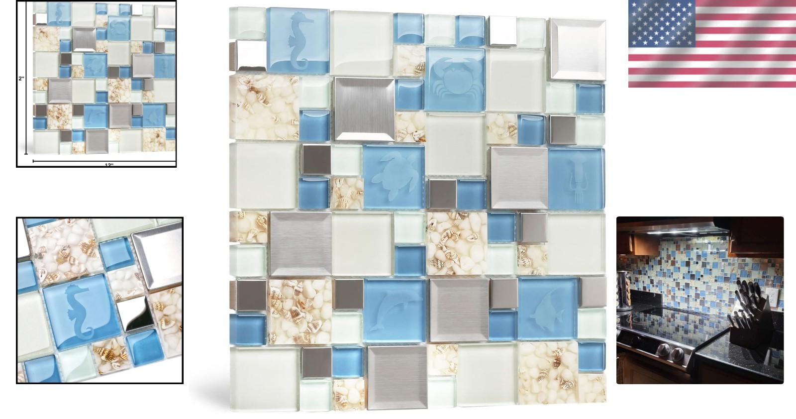 Unique Real Seashell Glass Tiles – 5 Sheets for Kitchen and Bathroom Backsplash