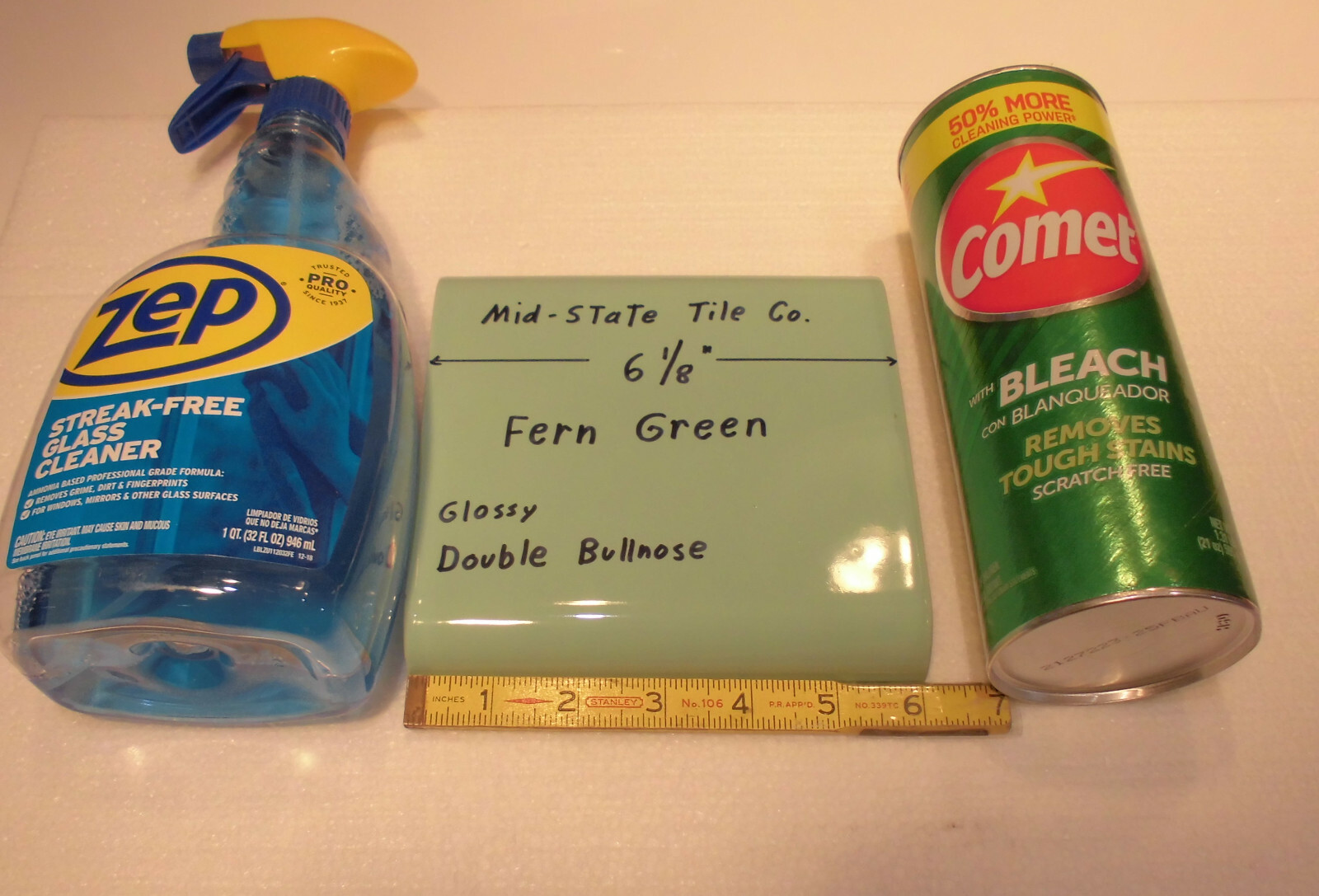 1 pc. Fren Green 6″ x 6″ Double Radius Bullnose Glossy Ceramic Tile: NOS