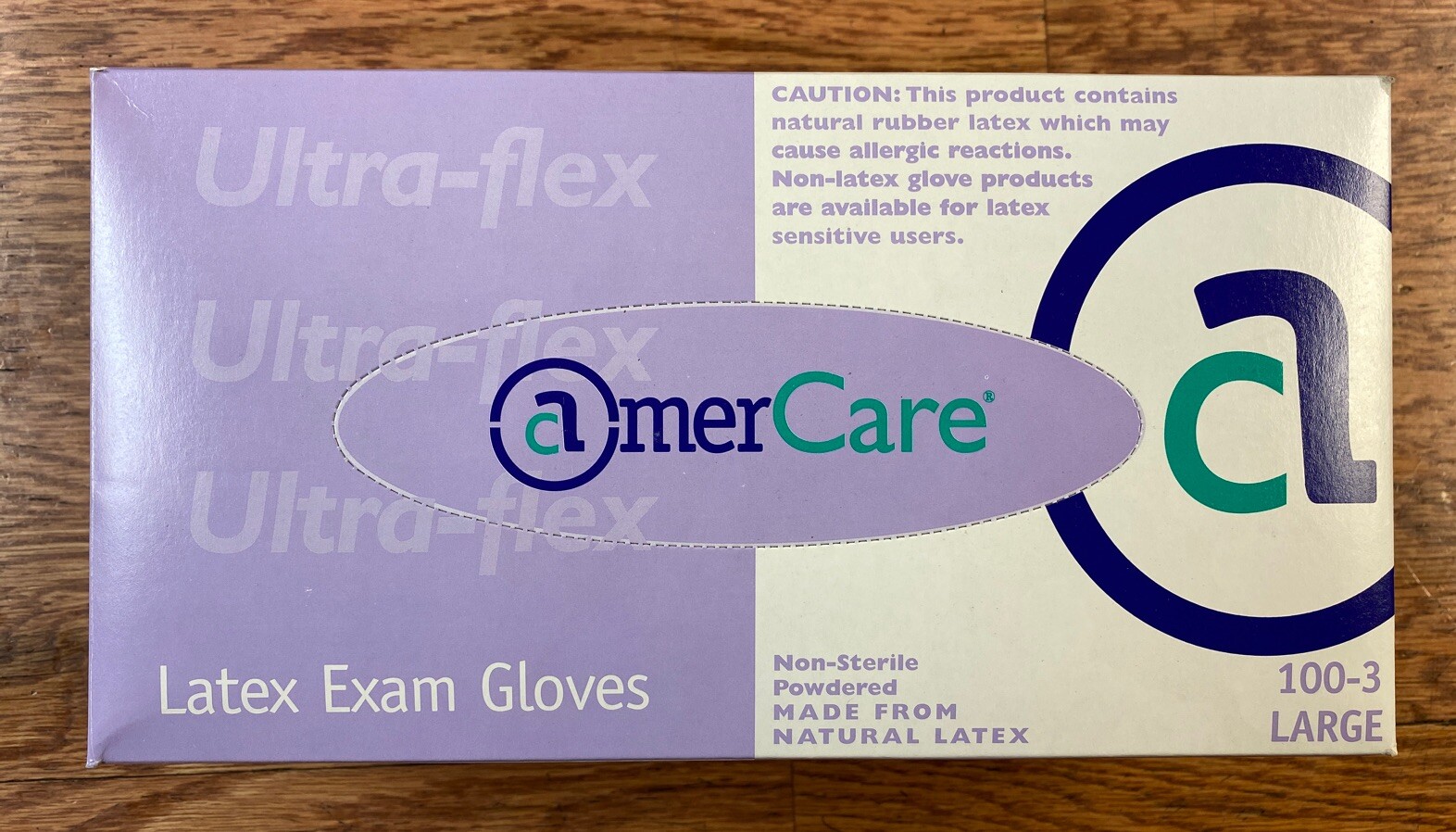 Amercare Ultra Flex Large Powdered Latex Exam Gloves, 100 Gloves