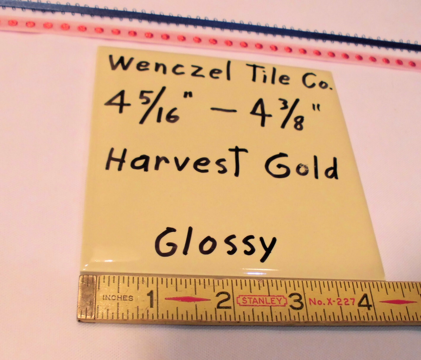 1 pc. Harvest Gold: Glossy Ceramic Tile; unknown maker 4-5/16″- 4-3/8″ New Stock