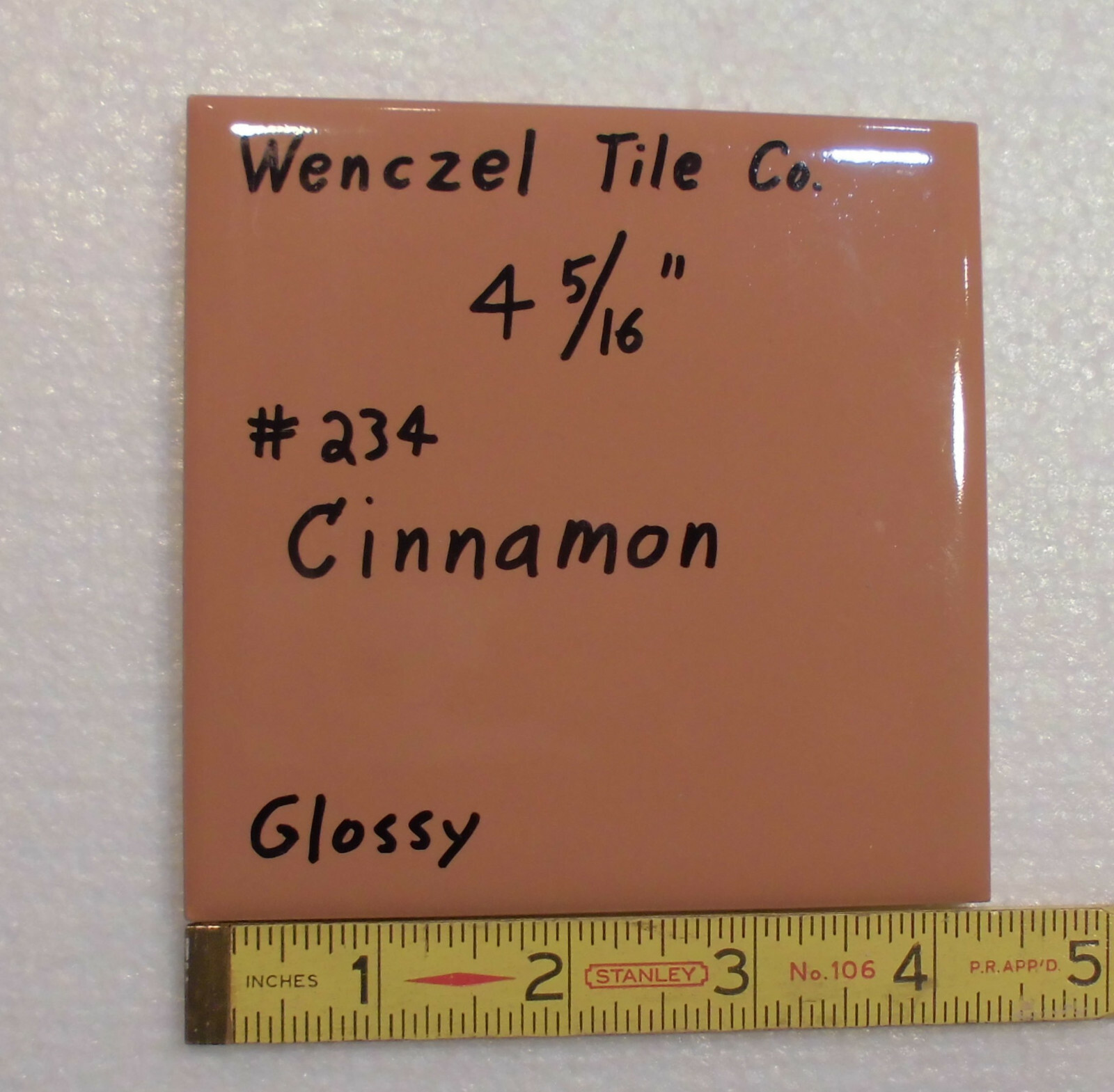 1 pc. Cinnamon – Light Brown: Glossy Ceramic Tile: Wenczel Co. 4-5/16″ NEW
