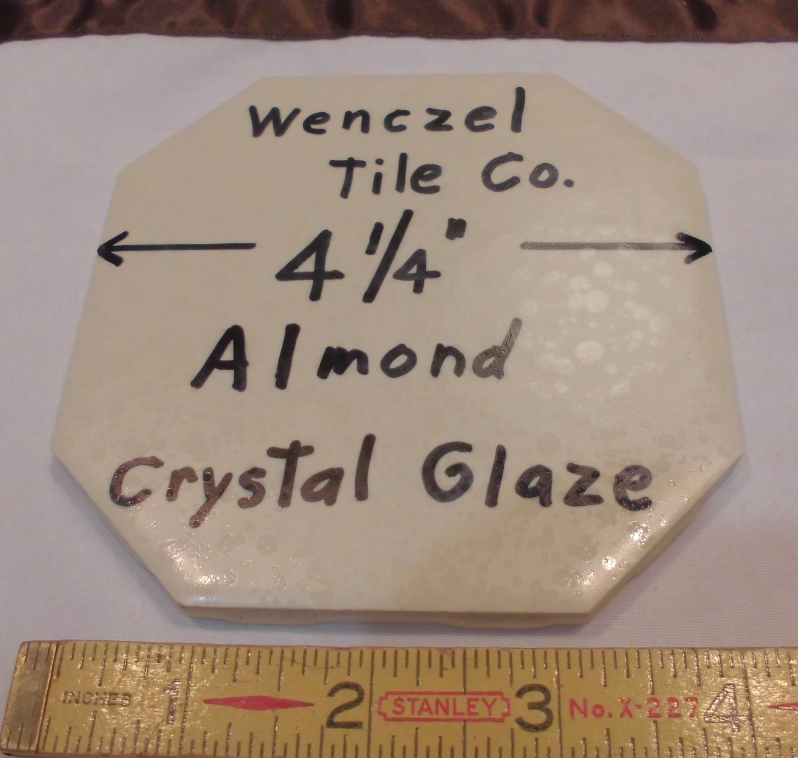1 pc. Octagon 4-1/4″ Almond *Crystal Glazed* Ceramic Tile by Wenczel Tile Co.