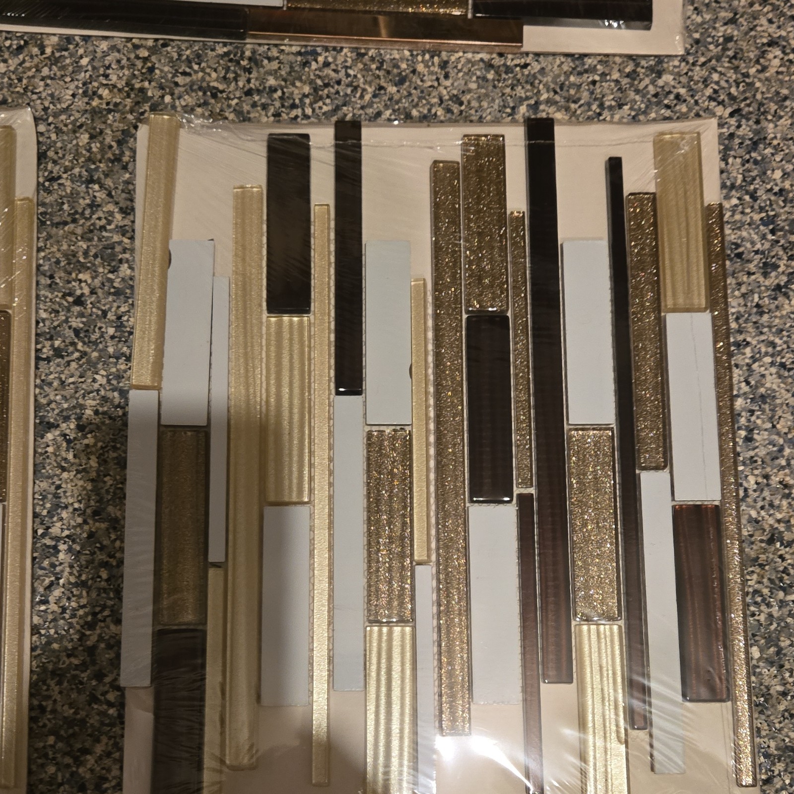 4 Glass Mosaic Tile Sheet Gold/Brown/White Stripe 12 By Glossy Wall, Modern
