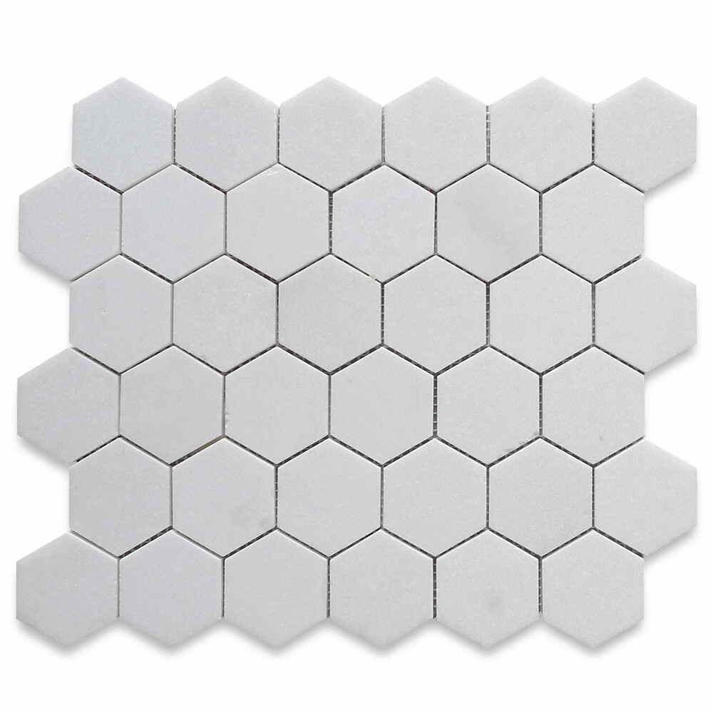 T32XH Thassos White Marble Hexagon Mosaic Tile 2 inch Honed