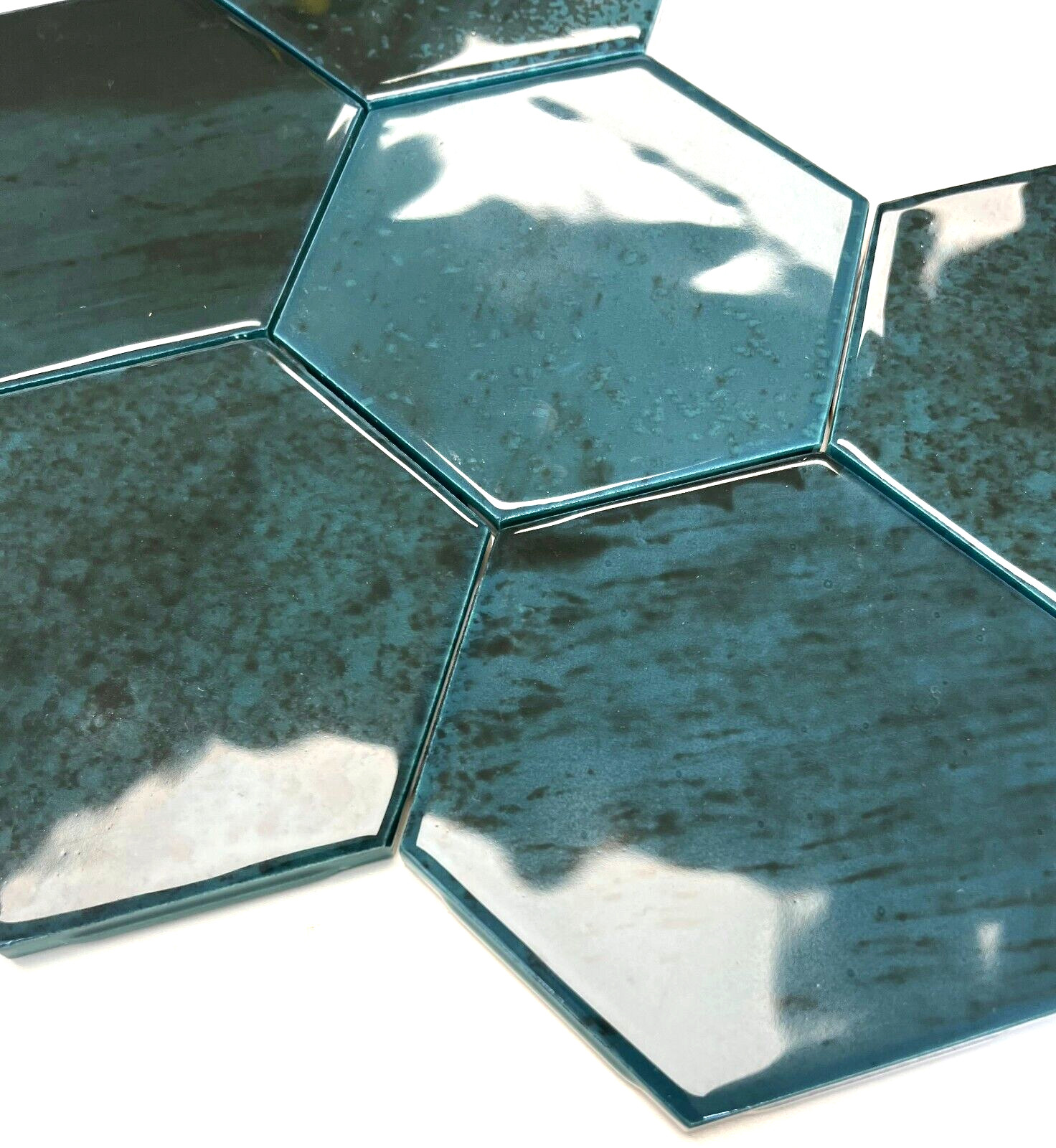 4 3/8×4 3/8 Glossy Gradient Mystique Green Hexagon Ceramic Mosaic Wall Tile