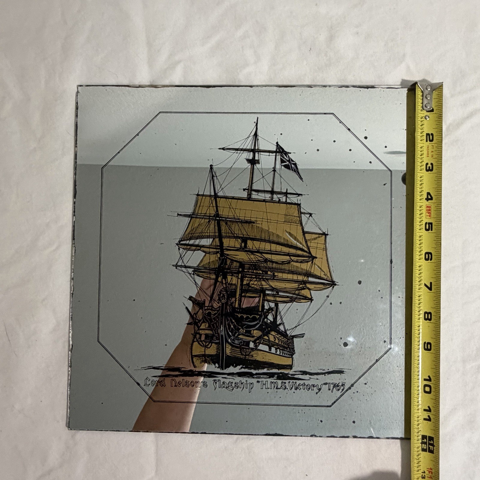 Vintage 70s 80s Mirro-Tile 12×12 Lot Of 6 Antique Gold Ships Viking Mirror Tiles