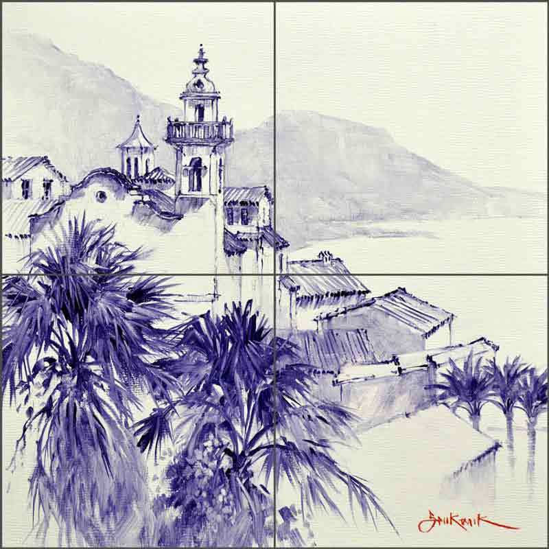 Mediterranean Tile Backsplash Ceramic Mural Senkarik Palm Tree Art MSA200
