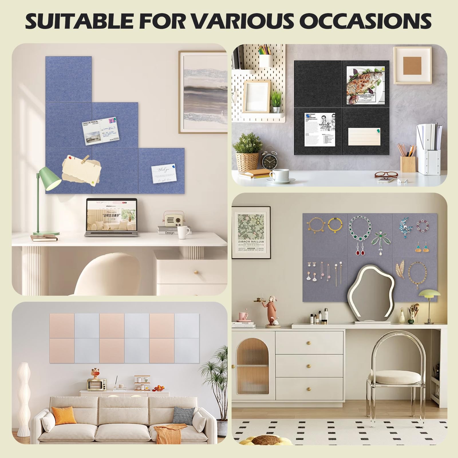 Large Felt Cork Board for Wall 11.8 inches x inches, 6 Pack Black