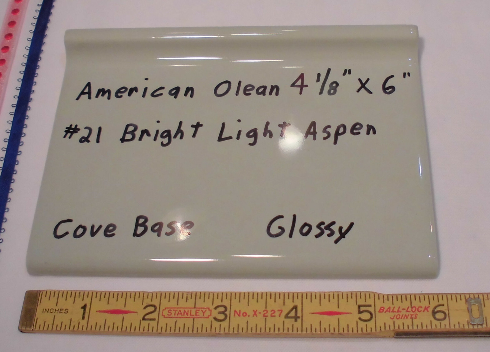 1 pc. Bright Light Aspen-Green; base/cove Ceramic Tile; 4-1/8″ X 6″ by A. O. #21