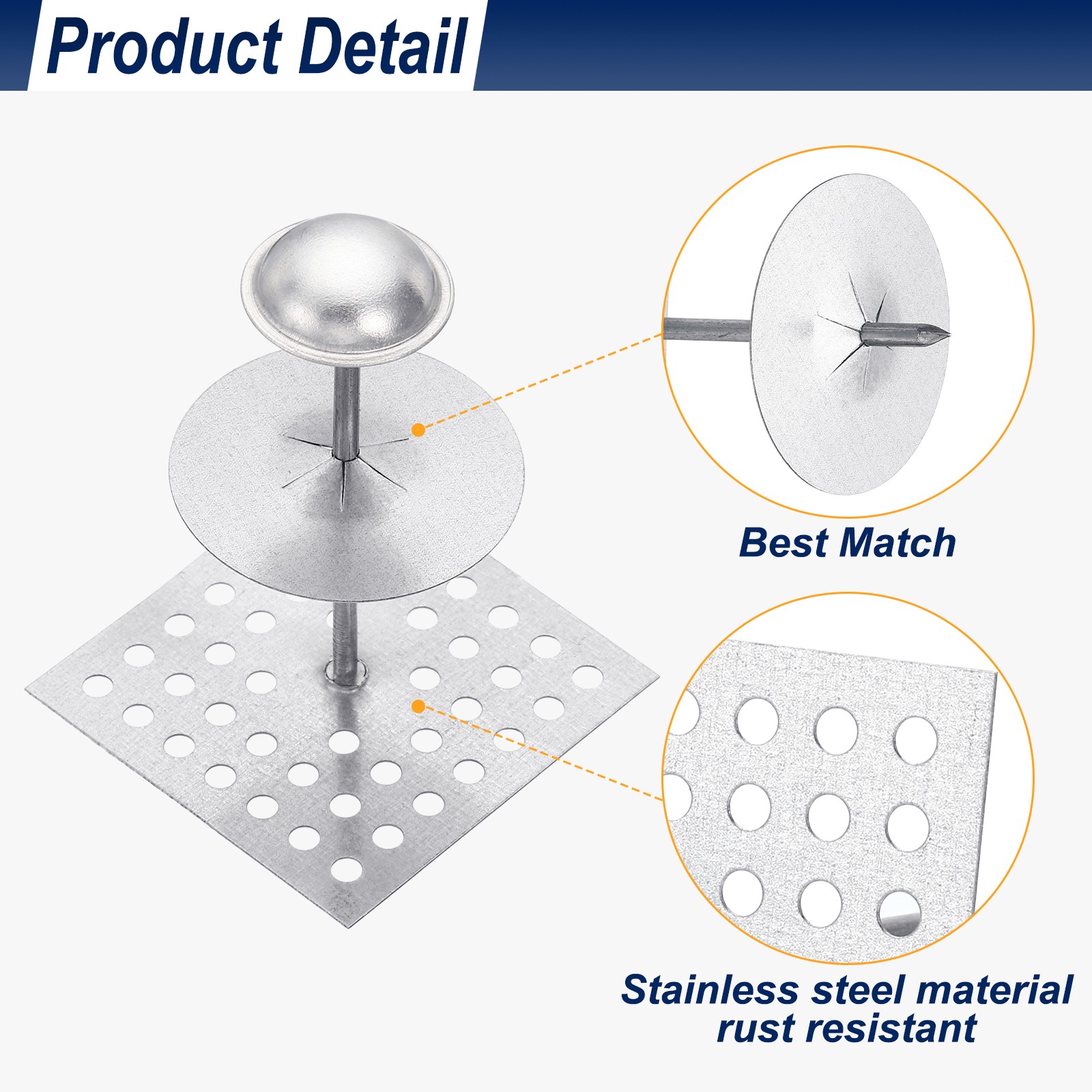 150 Sets Perforated Insulation Pins 2-1/2inch 1.5 Inch Self Locking Washers