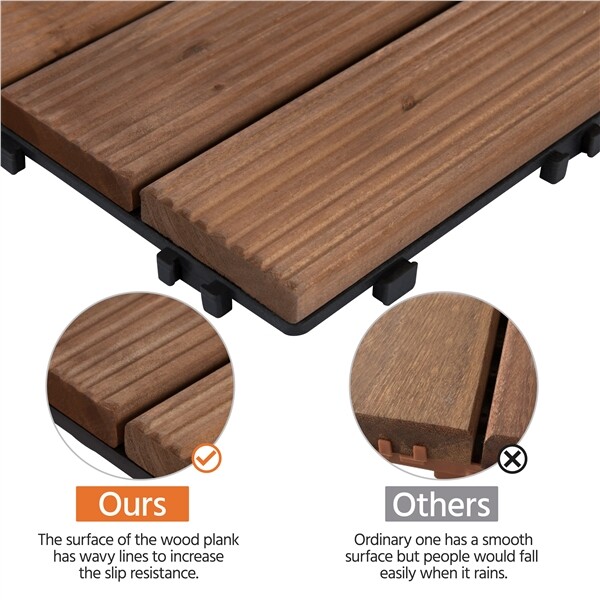 27pcs Wooden Patio Tiles Interlocking Flooring Deck Tile Outdoor Pathway 12×12”