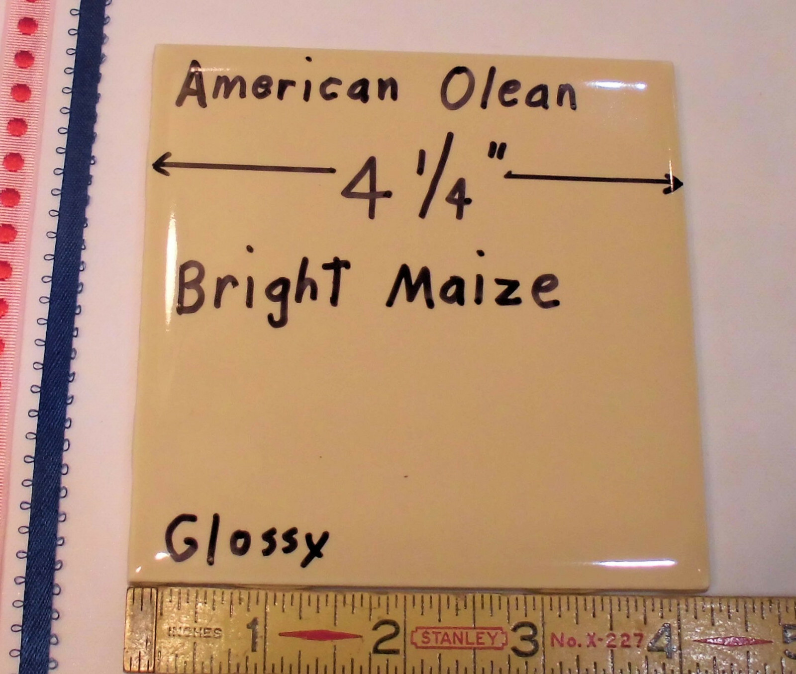 1 pc. *Maize* Glossy Ceramic Tile #24 by American Olean 4-1/4″ ; a yellow-brown