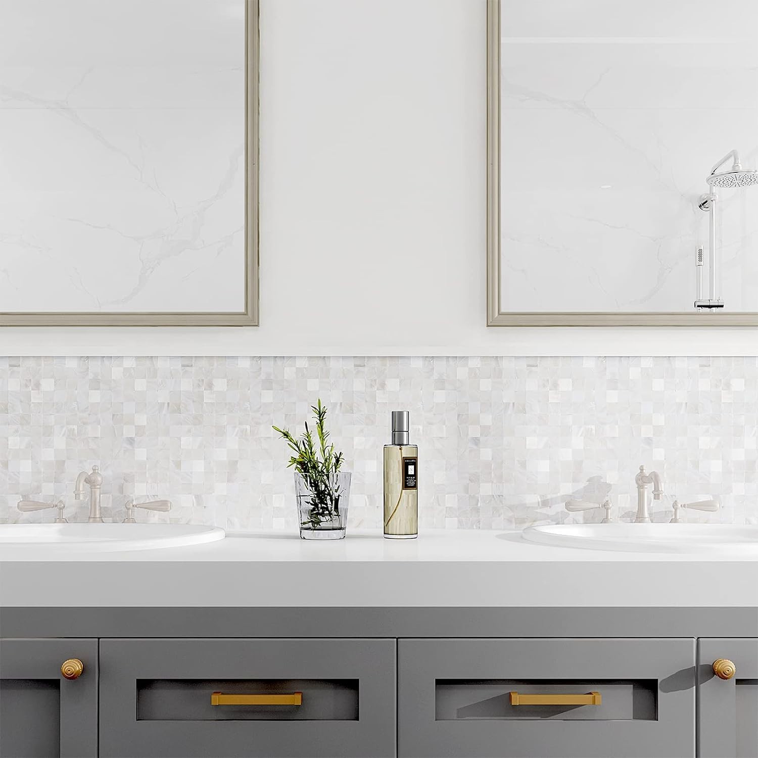 Elegant Peel and Stick Mother of Pearl Backsplash, 10 sq.ft., Ivory White Tiles