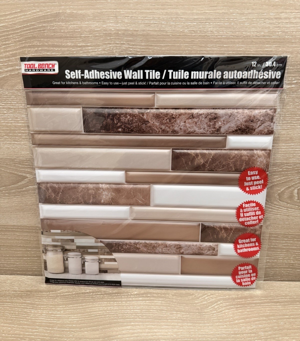 Lot Of 15 Tool Bench Self-Adhesive Wall Tile 12×12” Peel &Stick Backsplash Brown