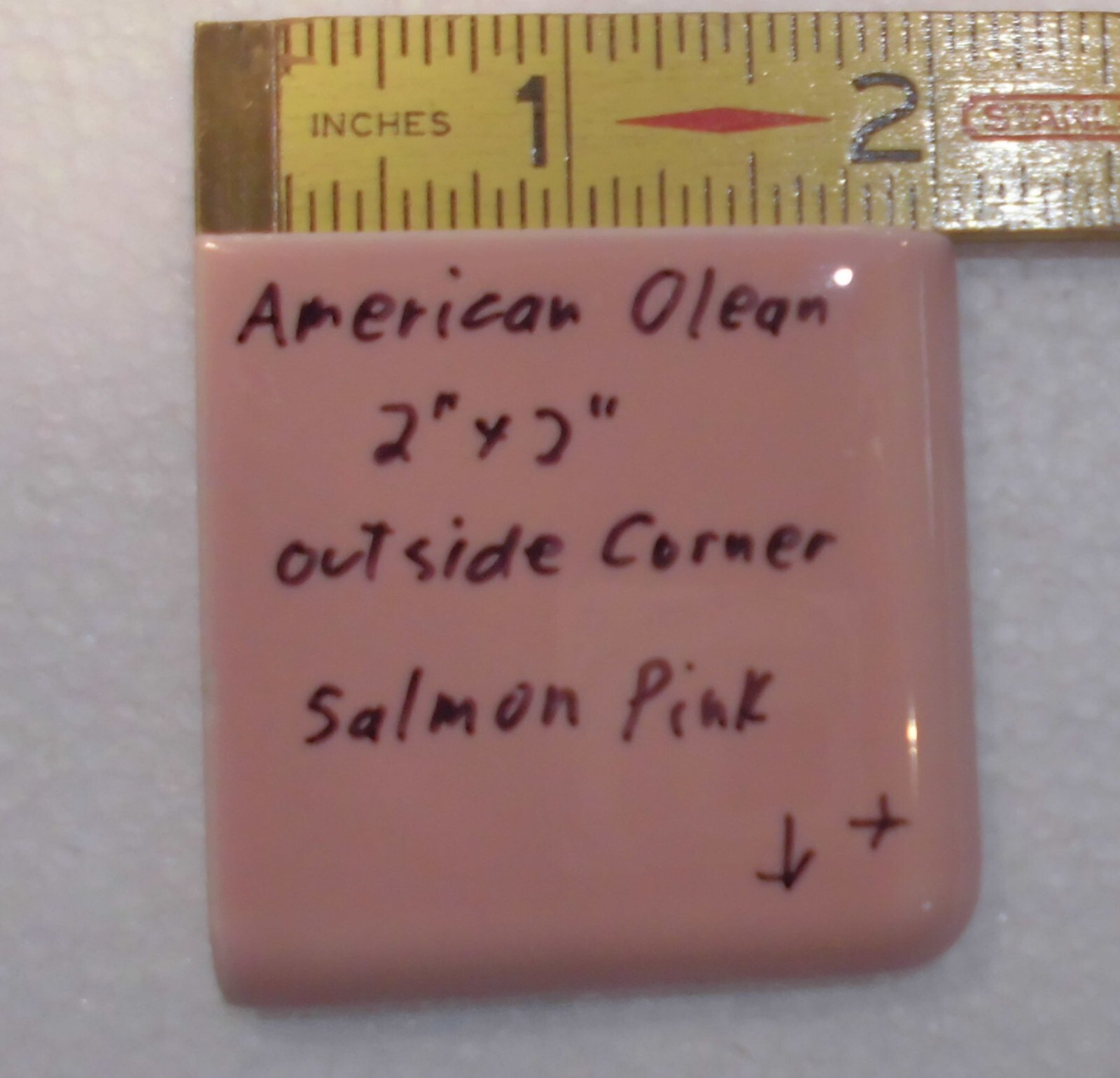 1 pc. Salmon Pink: 2″ X 2″ X 5/16″ Glossy Ceramic Surface Bullnose Corner Tile