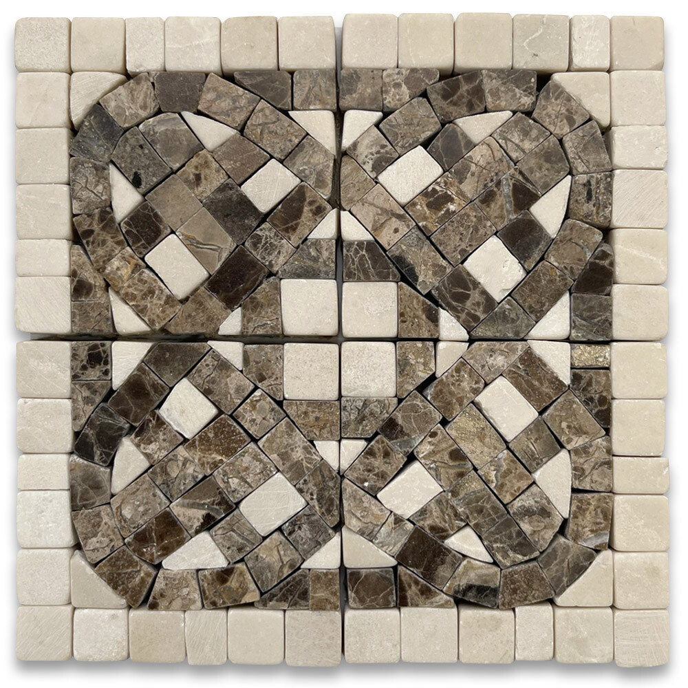 B4659CT Marble Mosaic Border Accent Tile Quadra Emperador 2.25×2.25 Tumbled