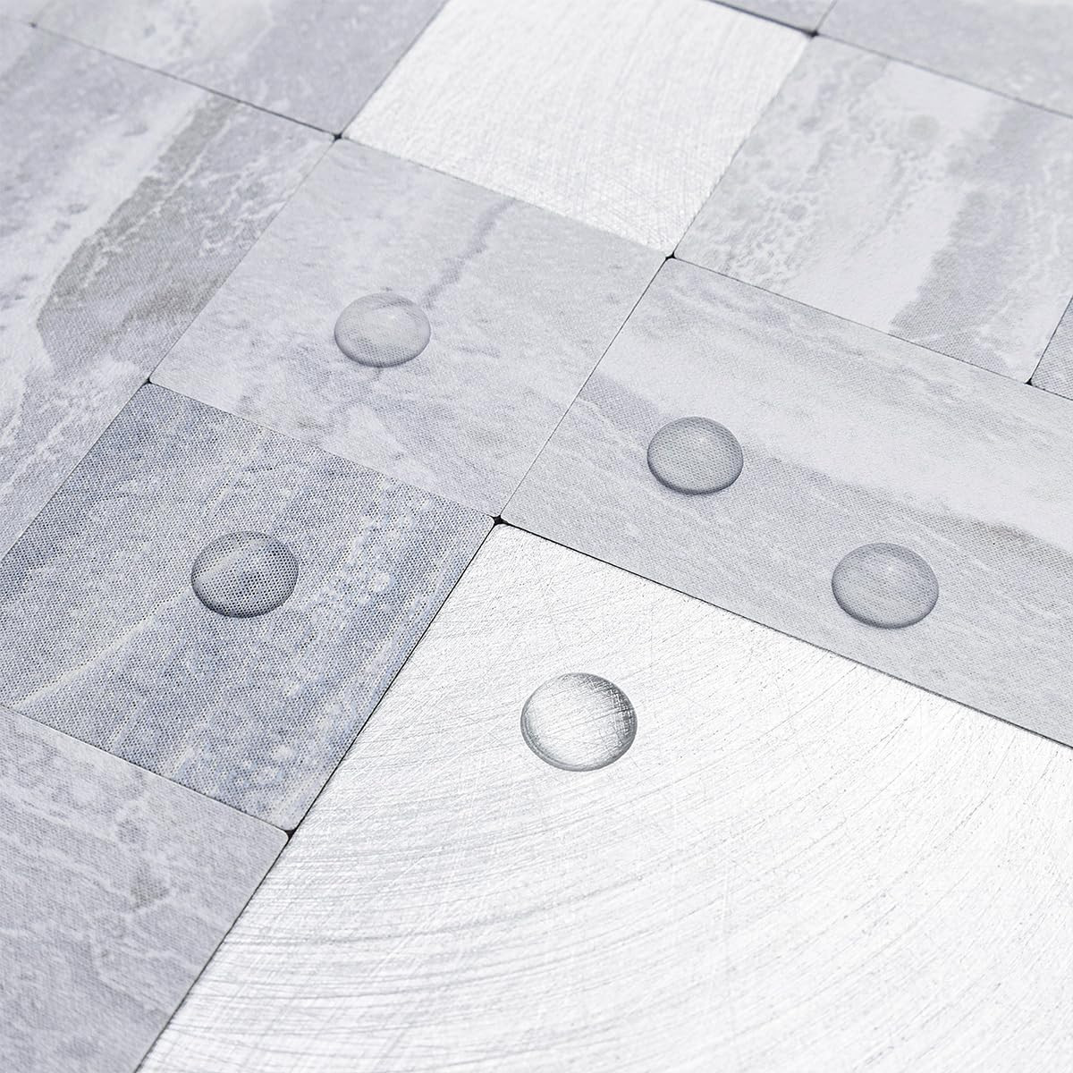 1 Sheet Grey Marble Peel and Stick Tile Backsplash, Mixed Metal Silver Chips Kit
