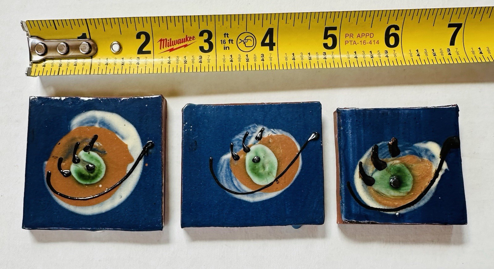 3 Vtg Cobalt Blue Ceramic Telavera Wall tiles 2 1/8” , 1 7/8” Handmade 1950s