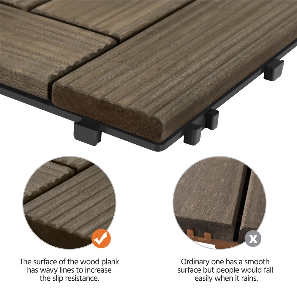 12×12” 27pcs Deck Patio Tiles Interlocking Wood Flooring Pavers Tiles Black