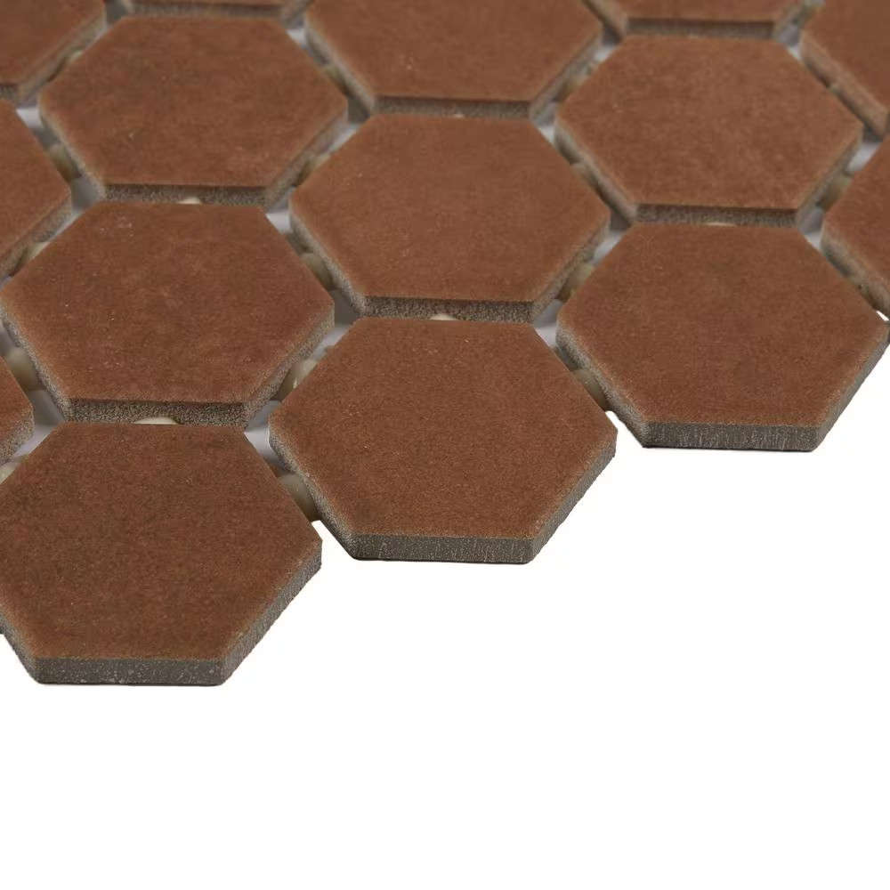 Moroccan Concrete Terra Cotta 11 In. X 10 In. Glazed Ceramic Hexagon Mosaic Tile