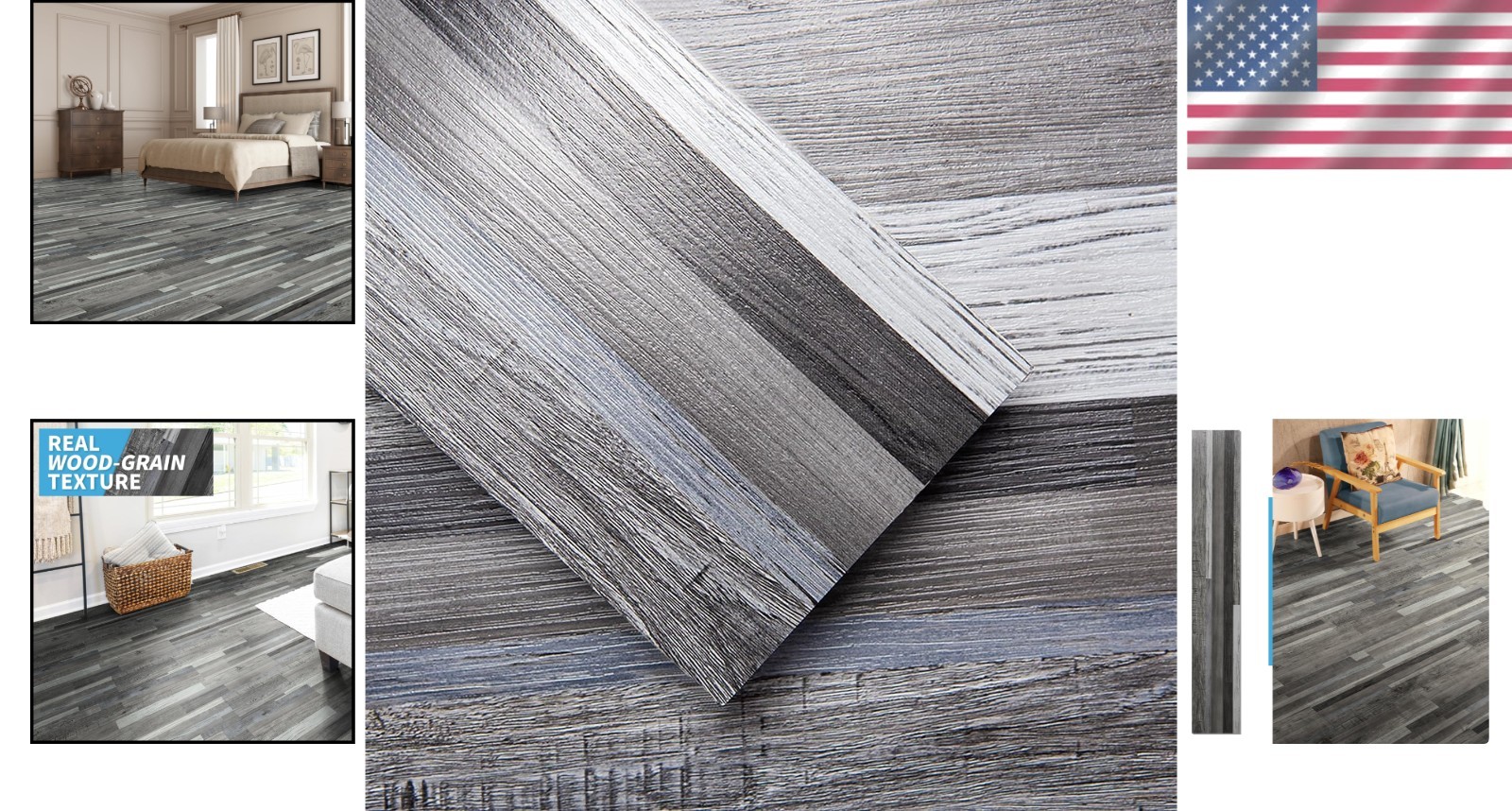 Peel and Stick Vinyl Plank Flooring Tiles in Grey Wood Look