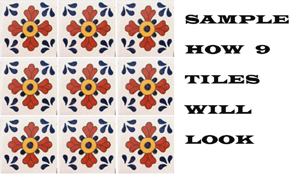 9 MEXICAN TILES WALL OR FLOOR USE TALAVERA MEXICO CERAMIC HANDMADE POTTERY C#036